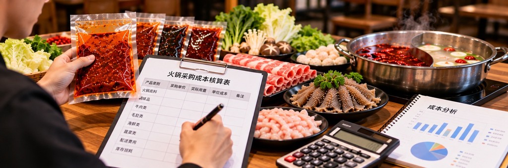 火锅门店采购人员核对火锅底料样品、使用记录和采购报价单 火锅门店采购人员核对火锅底料样品、使用记录和采购报价单