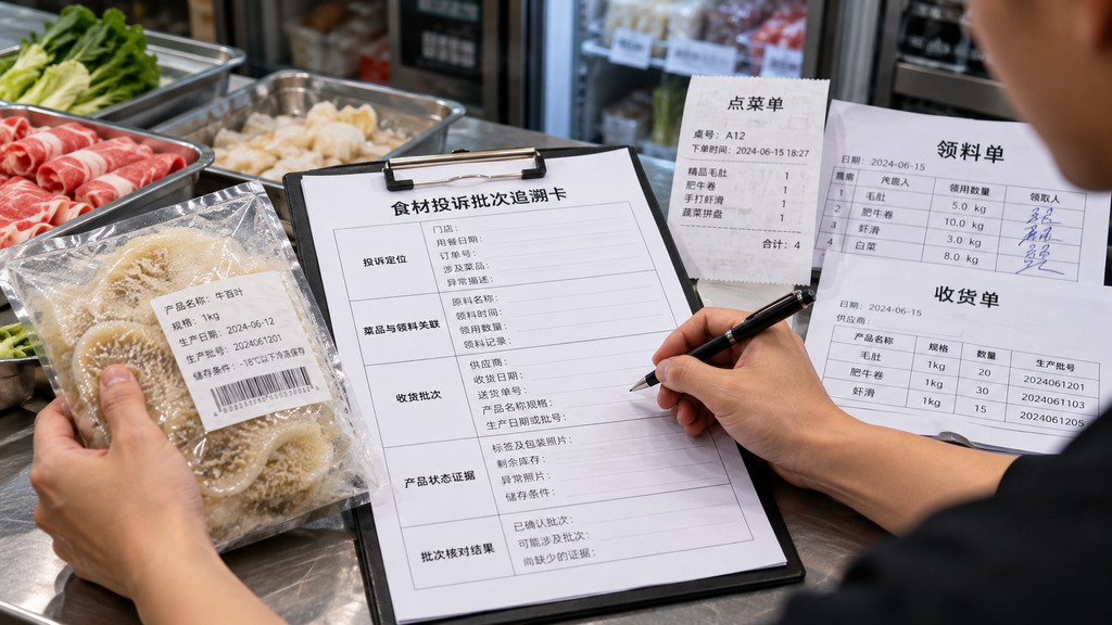 火锅食材质量投诉怎么回溯批次？从门店销售、领料到收货记录逐步核对